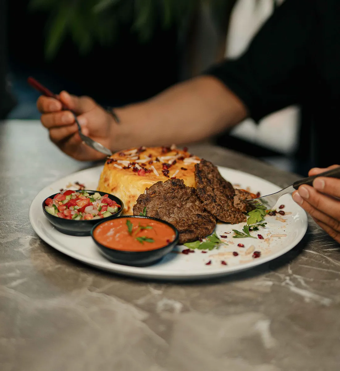Burger with Steamed Rice